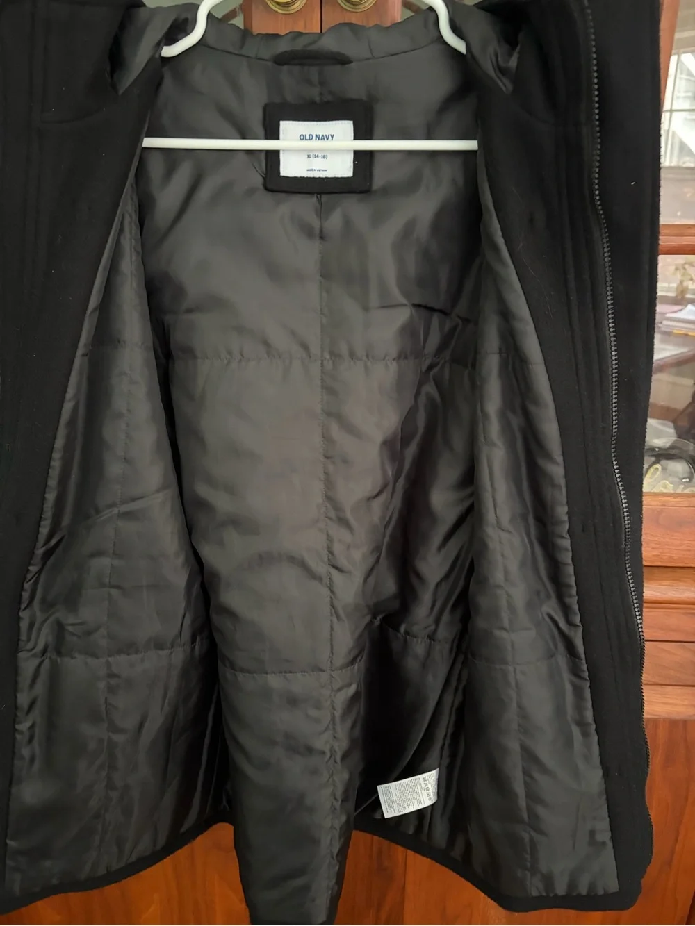 Boys Old Navy Black Hooded Peacoat 14/16
